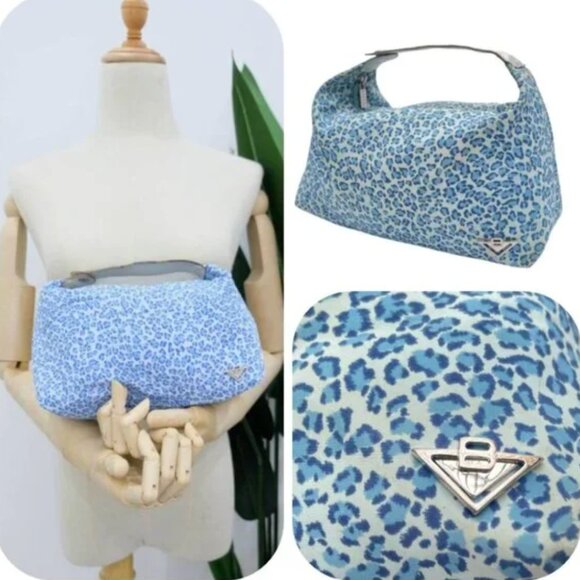 Authentic Bottega Venetta blue leopard pouch/cosmetic bag